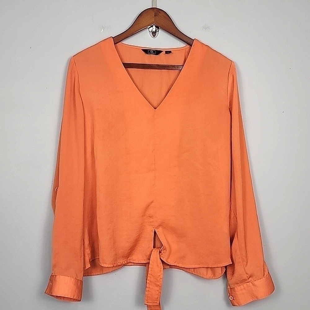 G By Giuliana Orange Rust Long Sleeve Front Tie Flowy Blouse